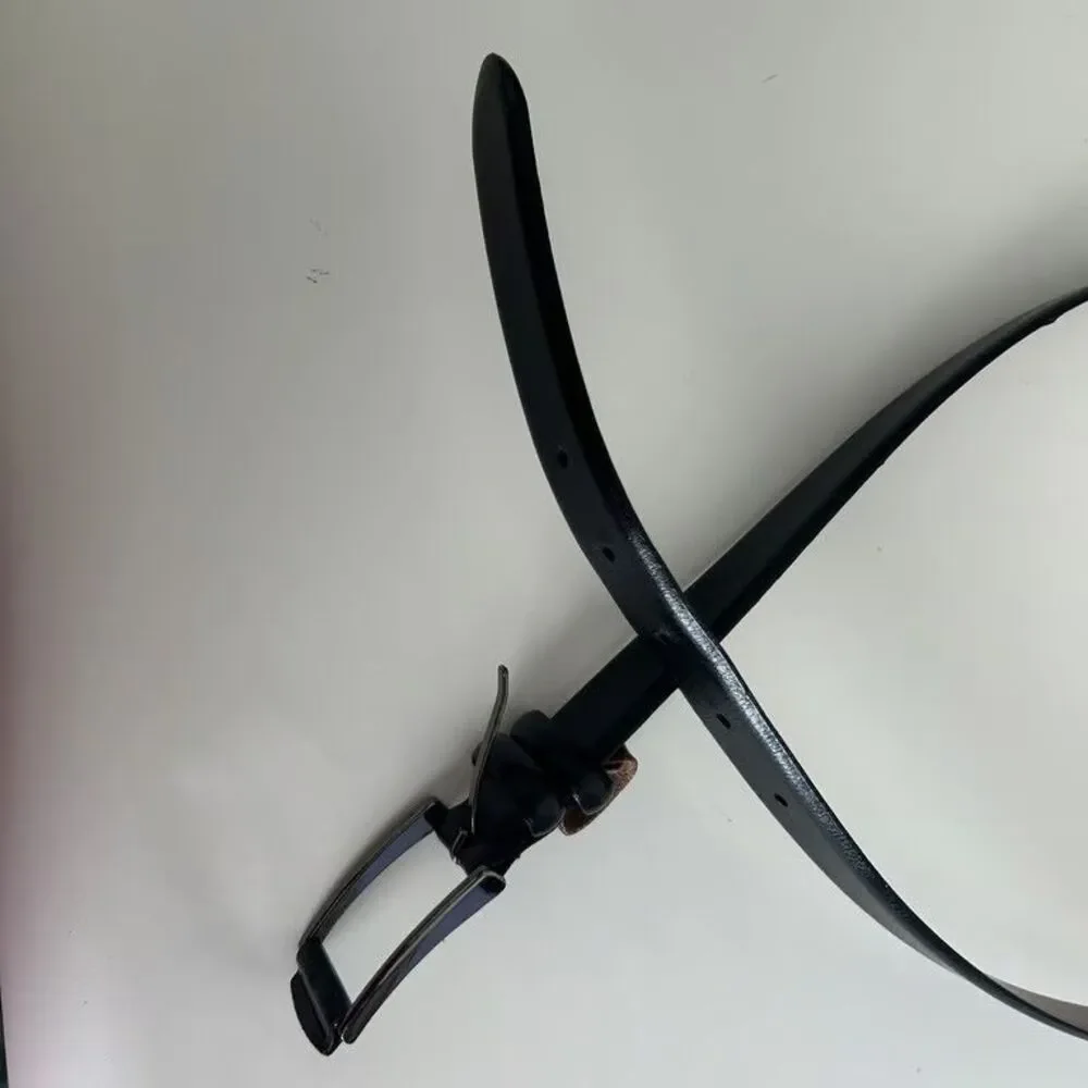 Genuine Italian Leather Belt Mens 38 Black Handmade Dress Gunmetal Buckle Italy